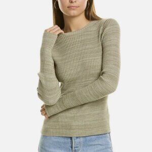 Vince Women Marbled Ribbed Knit Wool-Blend Sweater Celery White Sage Crew Neck M